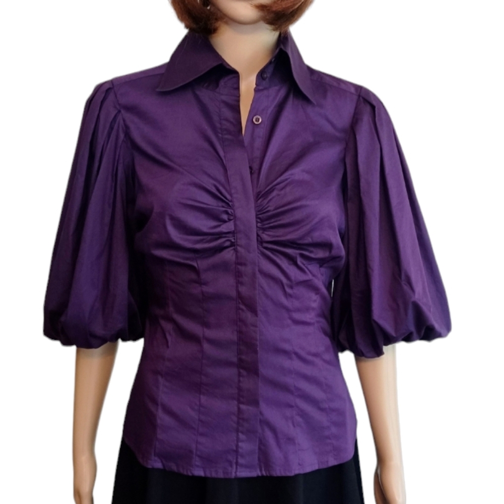 80's Bebe Ruched Tailored Blouse - Size Small